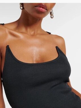 Classic Black Ribbed Camisole Tank - invisible straps  Women's